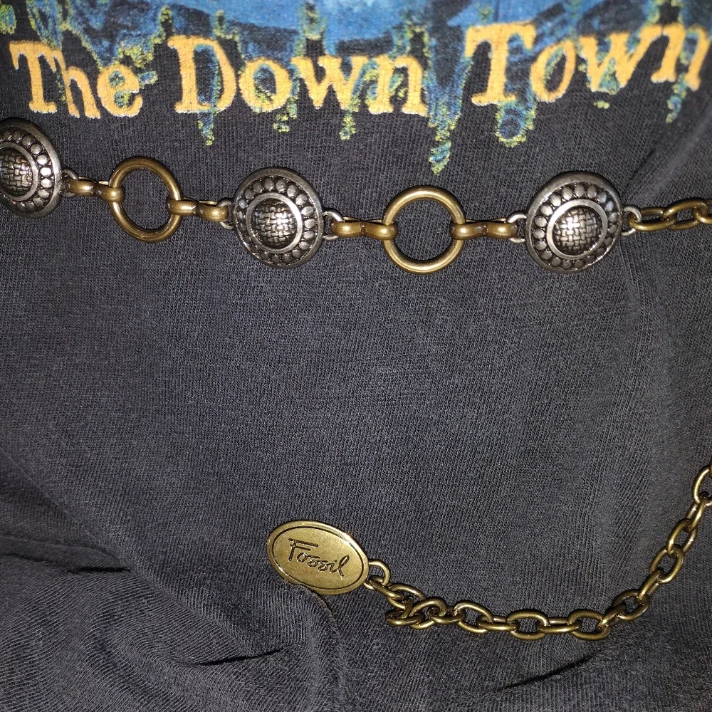 Fossil Brass Rings and Silver Buttons Chain Link Belt M